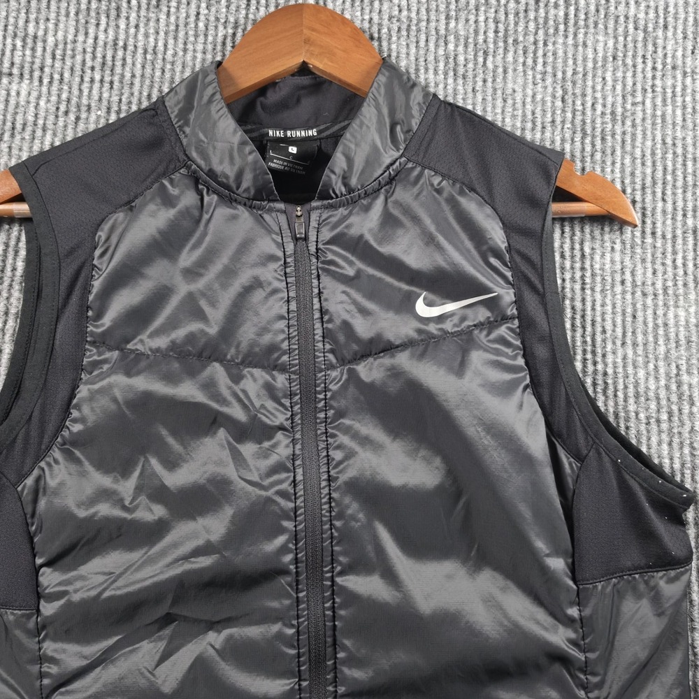 Nike Running Vest Womens Large Black Insulated Full Zip Reflective Puffer Jacket